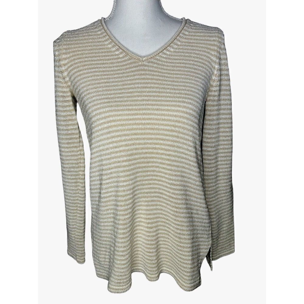 J. McLaughlin Cream & Beige Stripe V-neck Callum Sweater Size XS NOWT Orig $188